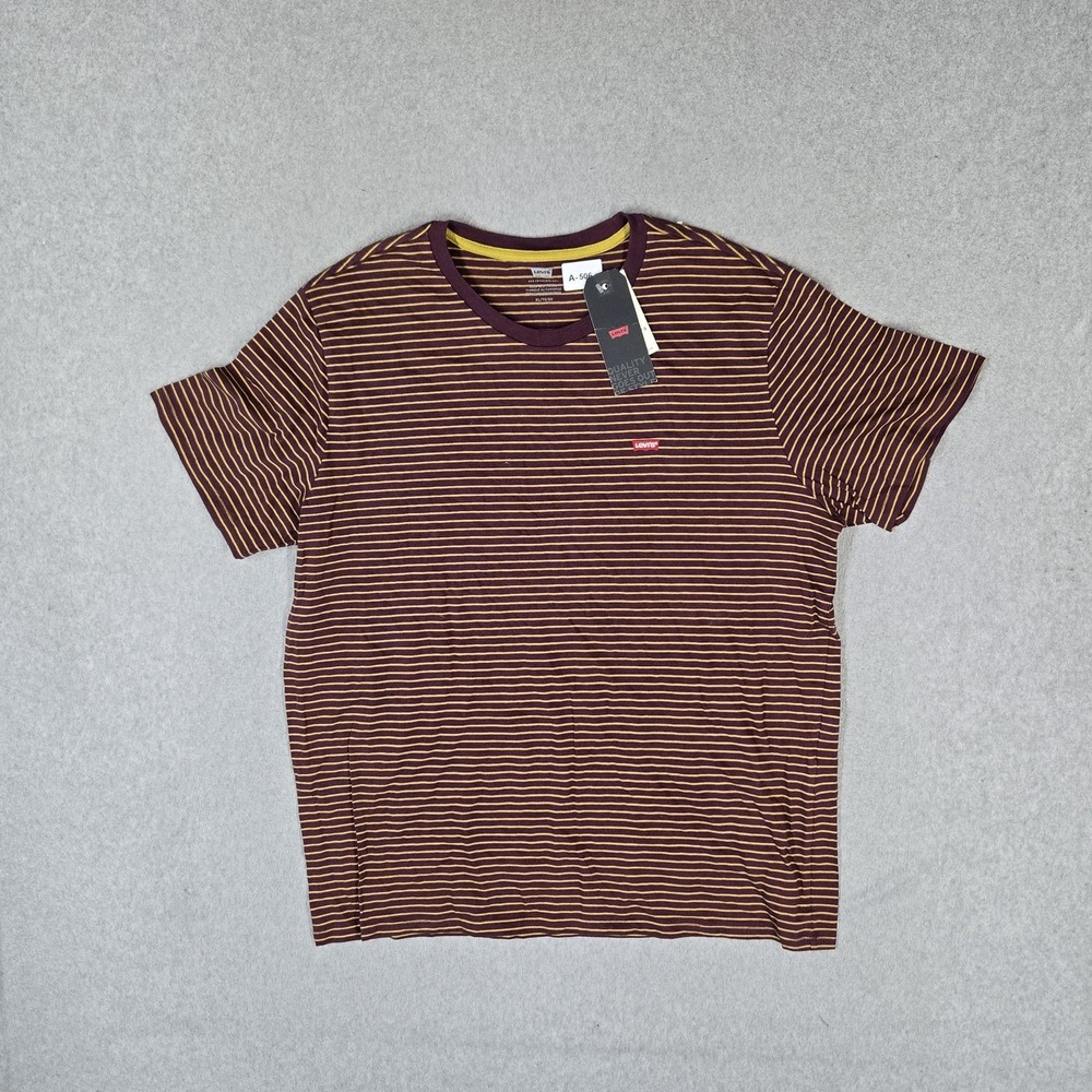 Levi's Men Shirt XL Burgundy Striped Logo Short Sleeve NWT
